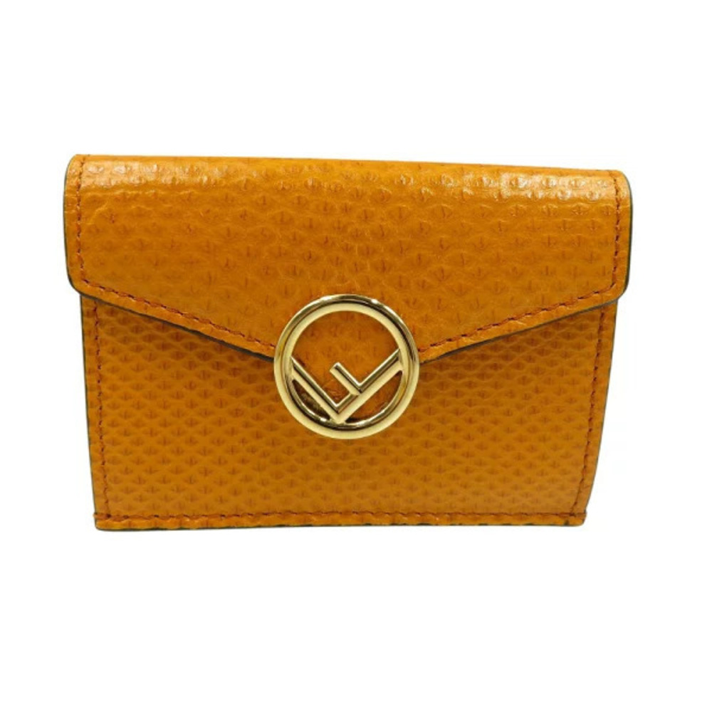 Fendi F Karung Leather Yellow Tri fold Wallet